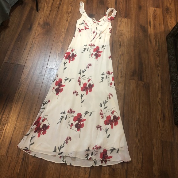 white and red floral maxi dress